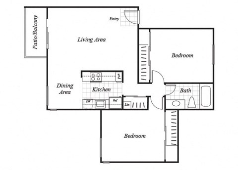 two bedroom one bathroom floor plan at baycliff